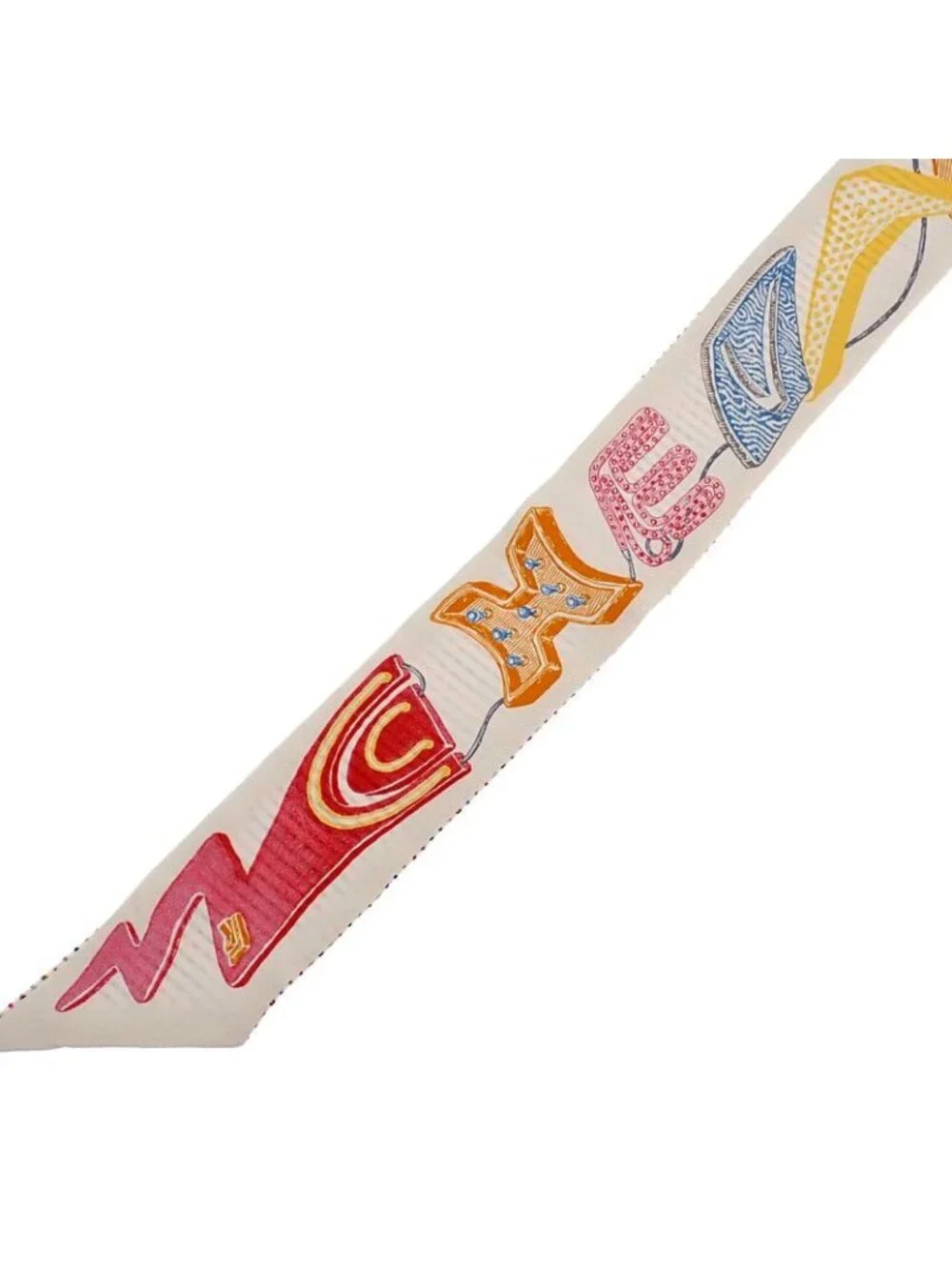 ★SOLD★ Hermes Twilly Pointier Chevaloscope Neon 04 Logo Scarf Silk White Rose - Picture 4 of 11